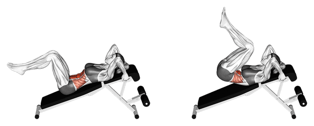 Crunch décliné sur un banc Crunch décliné sur un banc — exercice musculation