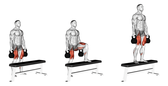 Kettlebell step ups Kettlebell step ups — exercice musculation