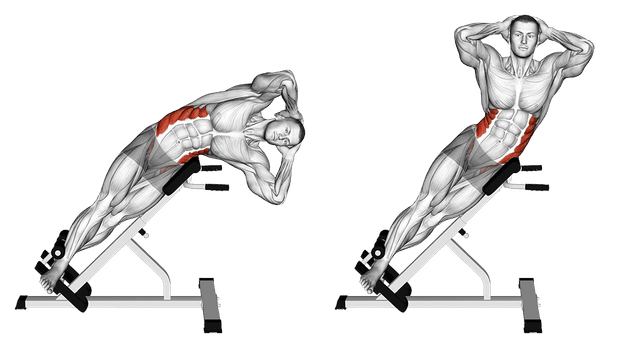 Torsion latérale sur chaise romaine Torsion latérale sur chaise romaine — exercice musculation