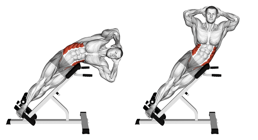 Torsion latérale sur chaise romaine Torsion latérale sur chaise romaine — illustration de l'exercice
