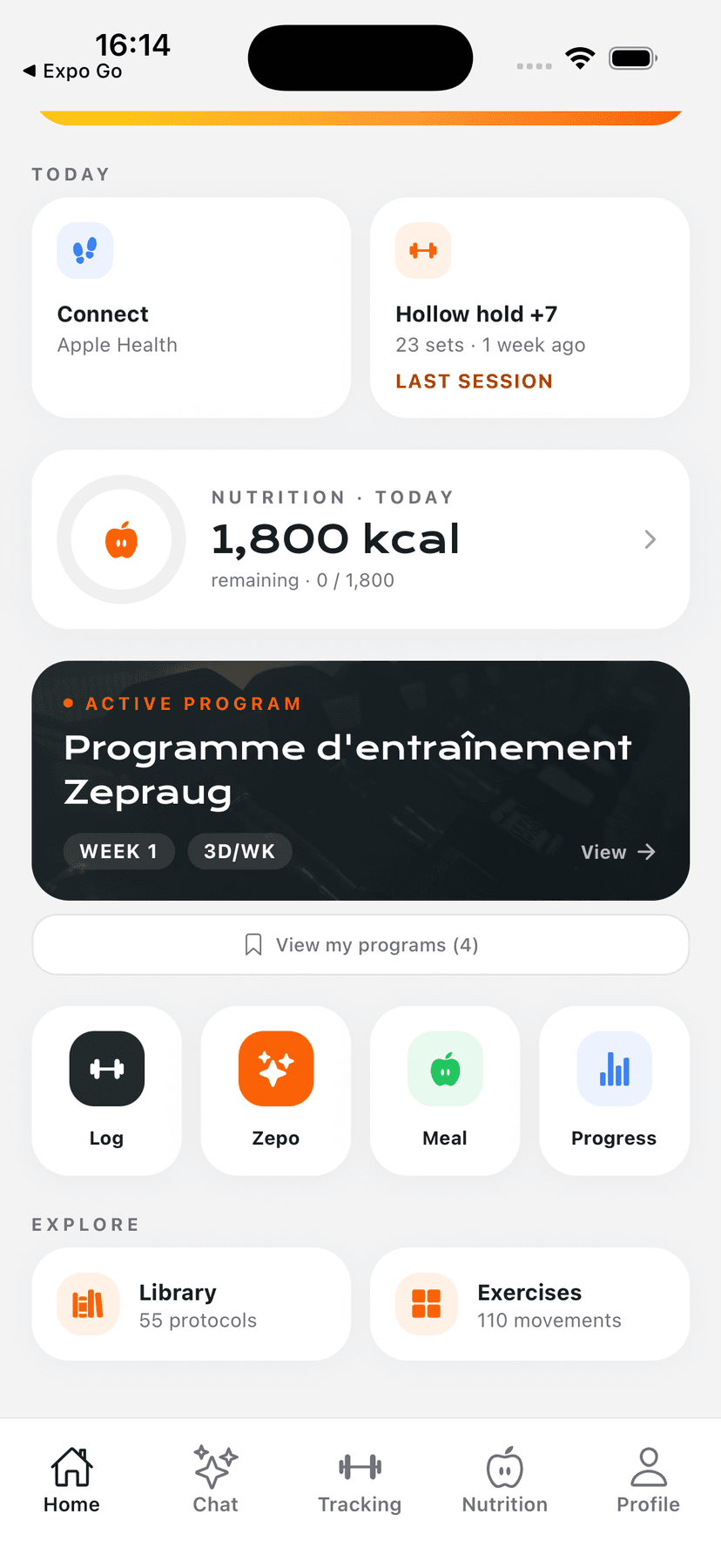 Zepraug app home screen
